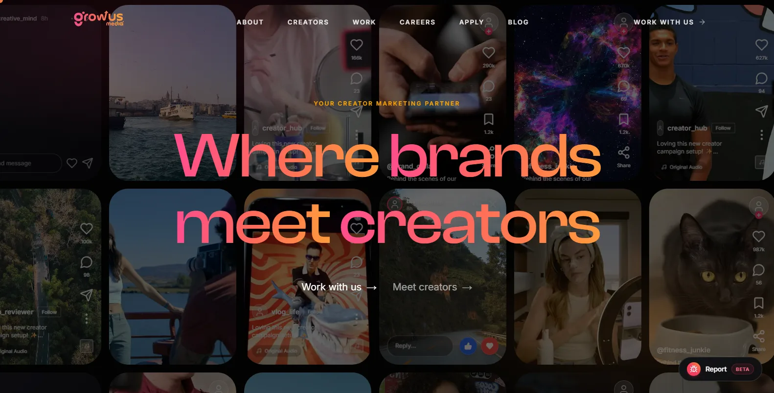 GrowUs Media Creator Economy Platform — product interface screenshot
